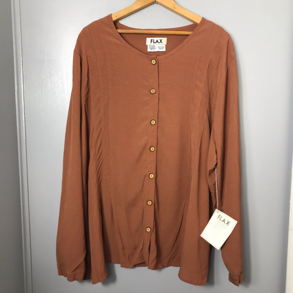 FLAX Burnt Orange Long Sleeve Button Down Top